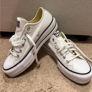 Converse All Star White Canvas Platform Shoes